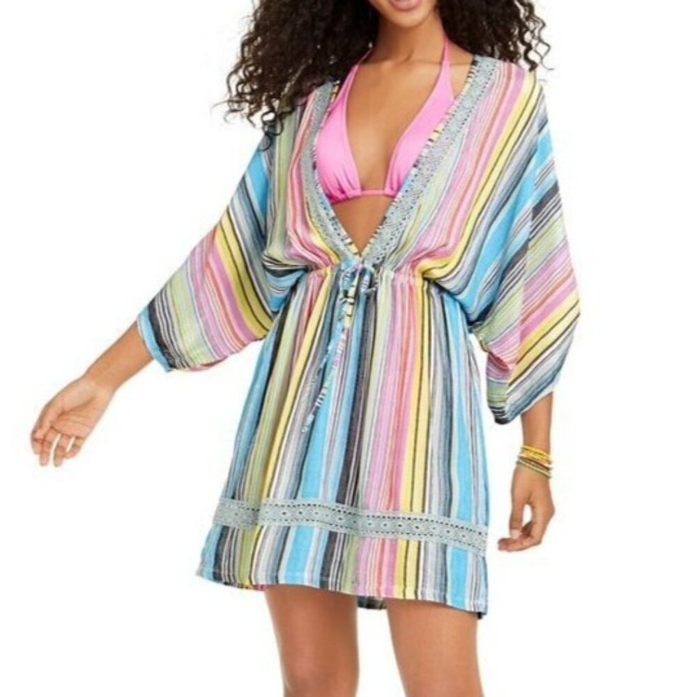 Dotti Havana Coast Women's Striped Tunic Swim Cover-Up Multicolor Small